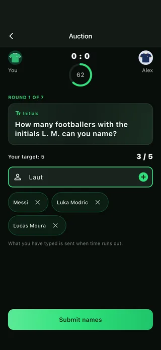 Auction mode in GolVix: the highest bidder types footballer names before the clock runs out