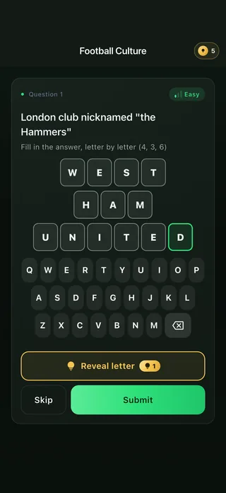 A GolVix crossword clue, London club nicknamed the Hammers, with the answer typed letter by letter